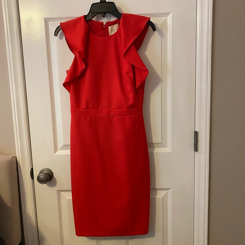 Red J Crew Dress with Flutter Sleeves